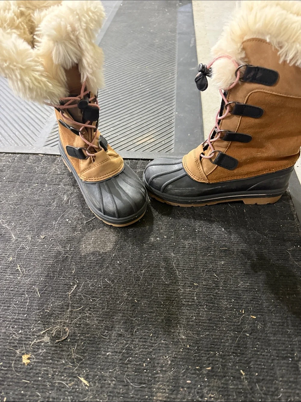 Cat & Jack Tan and Black Faux-Fur Winter Snow Boots
